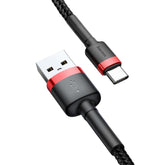 Baseus - Cablu de date Cafule - USB la Type-C, 3A, 0.5m - Negru / Roșu